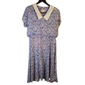 Lady Carol Purple Floral V-Neck Dress Size 14 0183